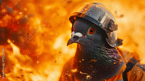 Pigeon work as a fire fighter photo