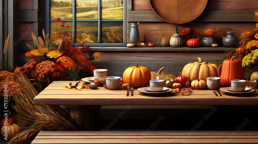 Bright background with beautiful thanksgiving decorating.Autum.