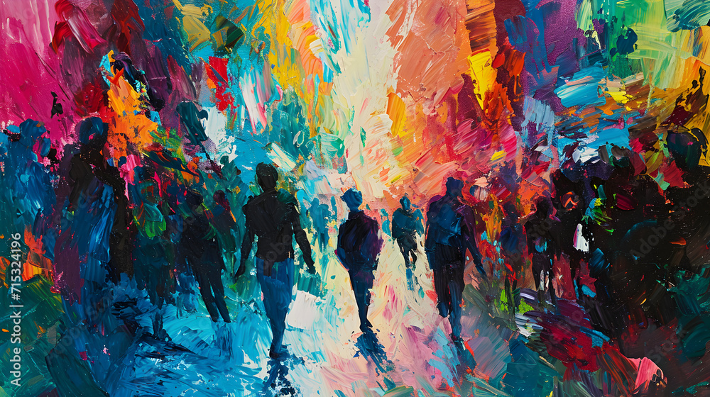Fototapeta premium Colorful People Walking in the Street