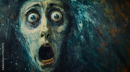 Scream Painting of Scary Face with Angry Expression photo