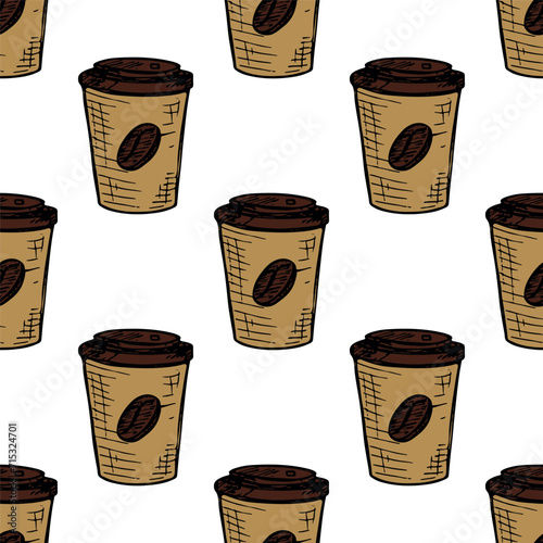Seamless pattern with cute cup of tea or coffee doodle for decorative print, wrapping paper, greeting cards, wallpaper and fabric