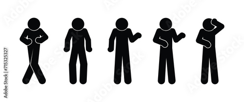 man icon, gestures and poses of people, human silhouettes waving their hands