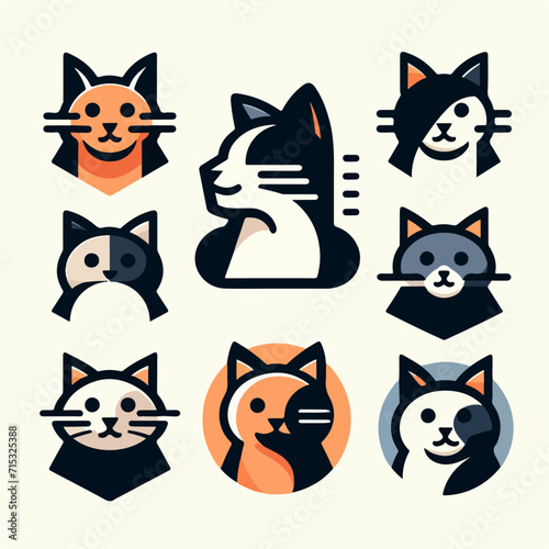 Fototapeta Naklejka Na Ścianę i Meble -  Vector cat collection logo with a bold style and calm colors. Simple flat design style