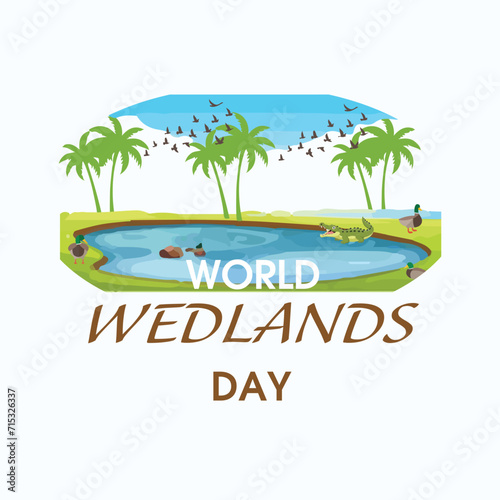 Simple flat Victor World Wetlands Day design  Card  flyer  poster  banner  or illustration.