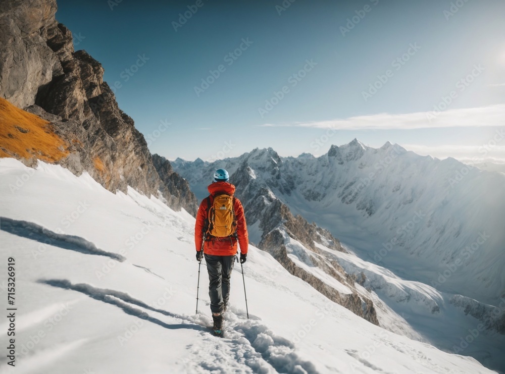 hiker in winter mountains