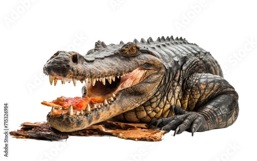 Witnessing Nature Predatory Power as an Alligator Devours its Meal on a White or Clear Surface PNG Transparent Background. © Usama