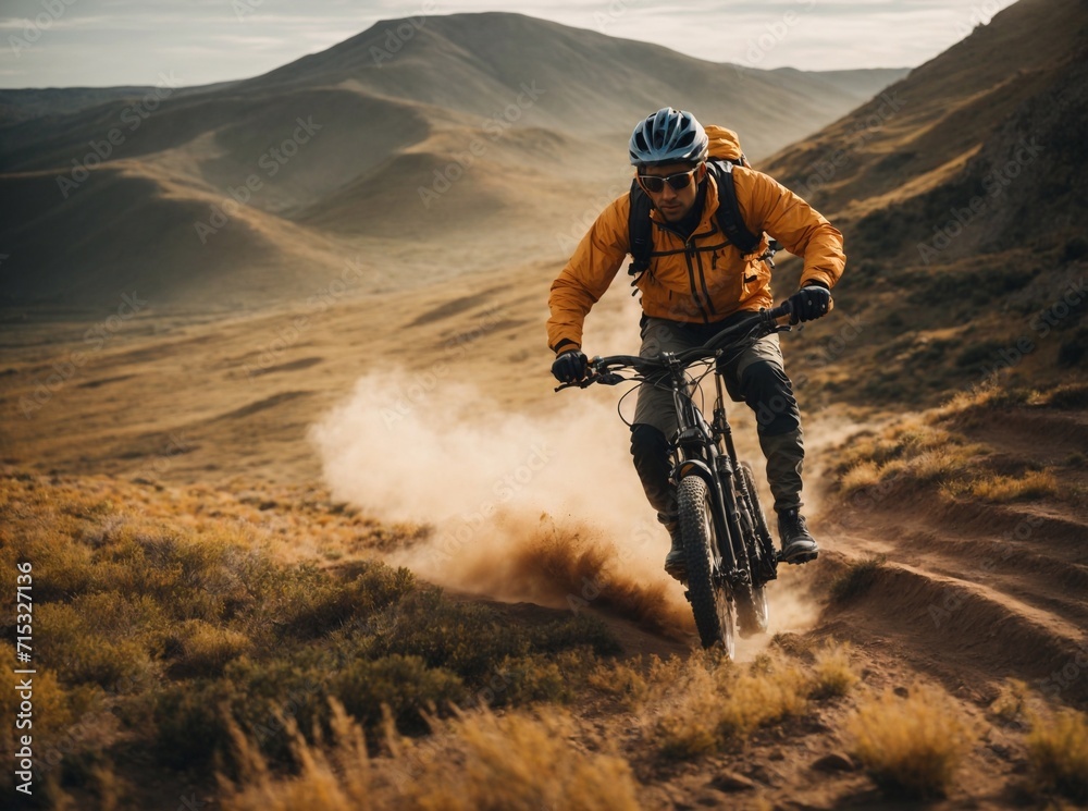Obraz premium person riding a biker in the desert