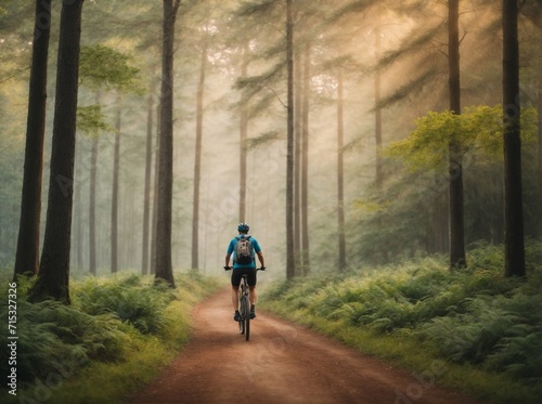 Cyclist on the path in the forest