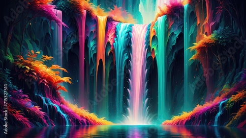 Colorful waterfall in fantasy. Fairytale. Paradise © franxxlin_studio