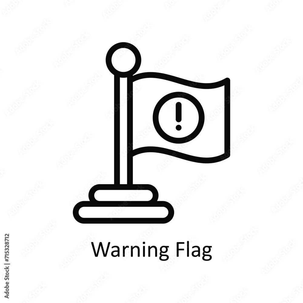 Warning Flag  vector  outline icon style illustration. EPS 10 File