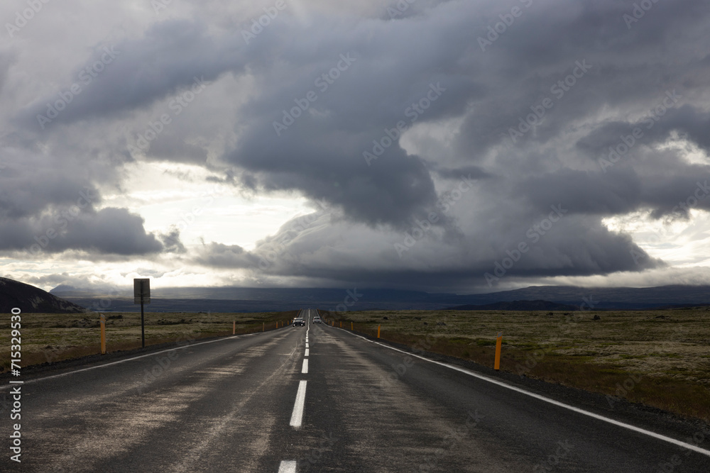 extreme clouds over clasic icelandic road