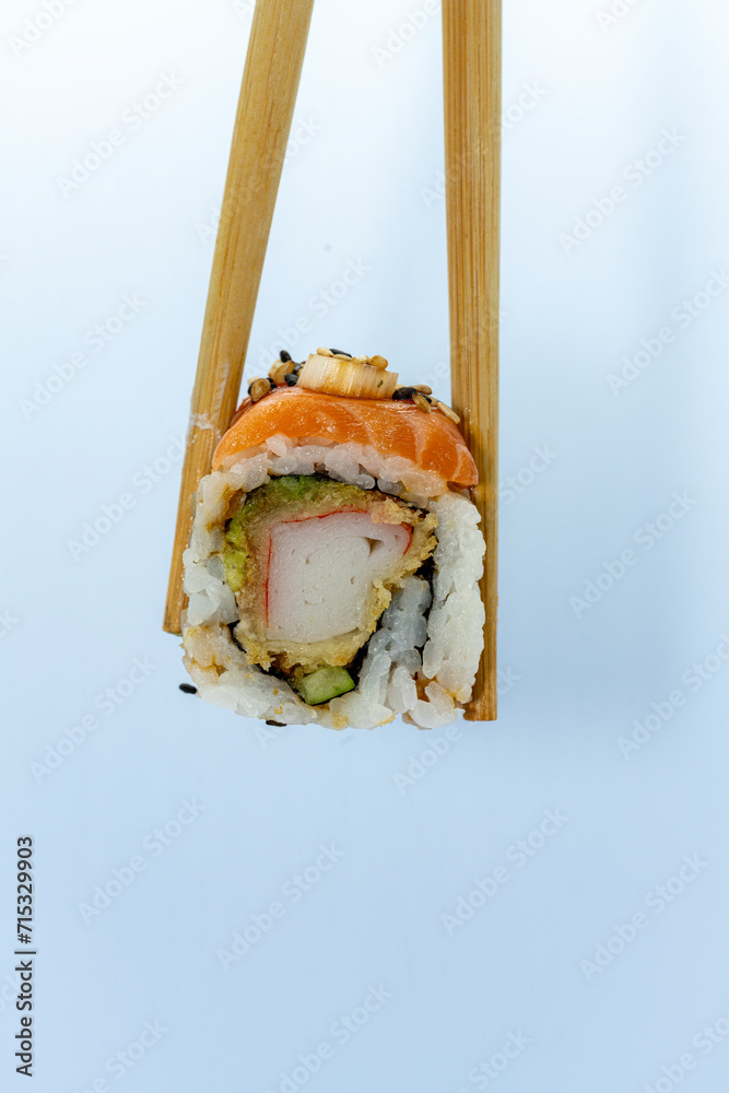 Fresh delicious sushi with rice and salmon Fresh delicious sushi with rice and salmon