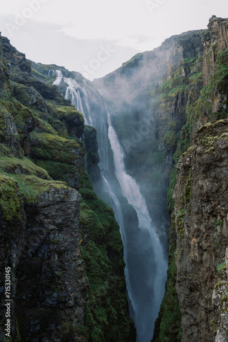 Glymur waterfall in Southern Iceland in the summertime