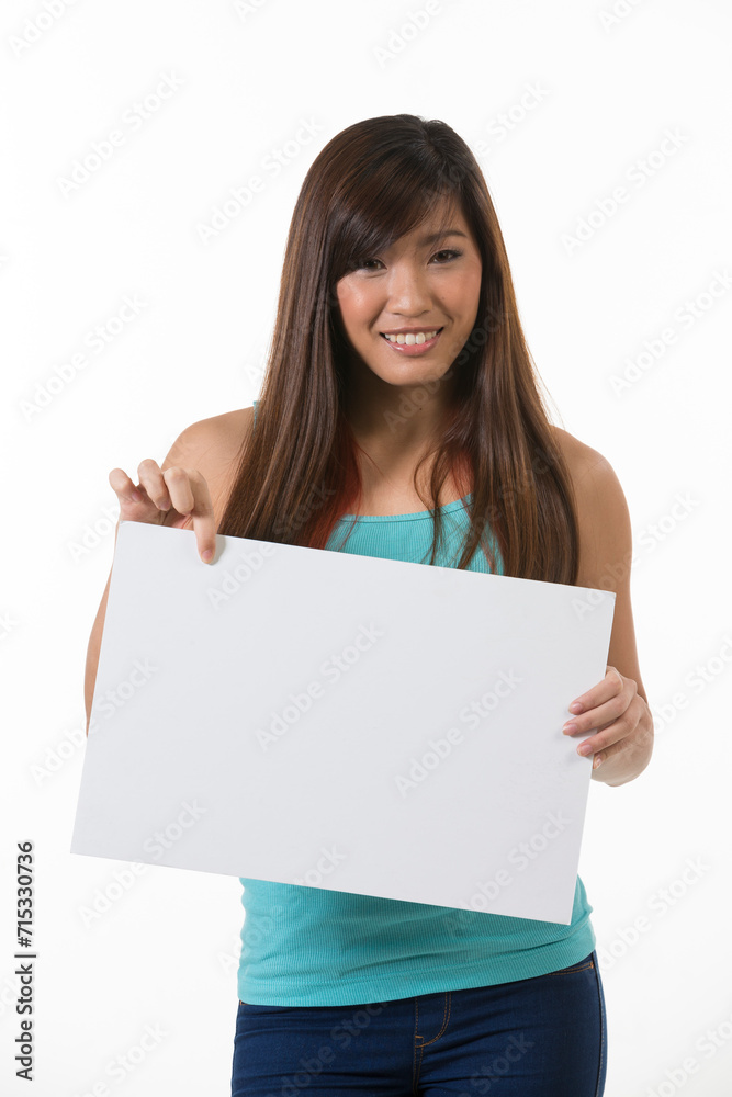 Chinese woman holding up a banner. Chinese woman holding up a banner.