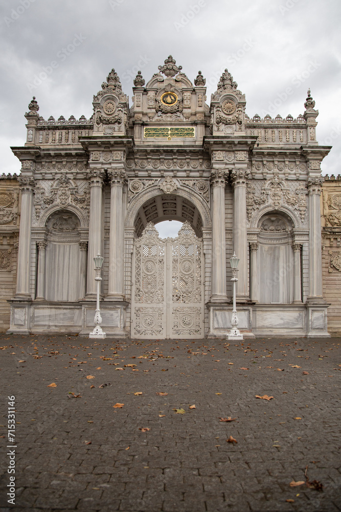 White gate of the Dolmabahçe Palace, in Istanbul, Turkey