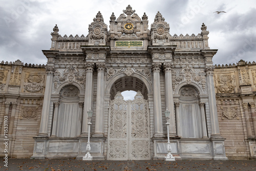 White gate of the Dolmabahçe Palace, in Istanbul, Turkey