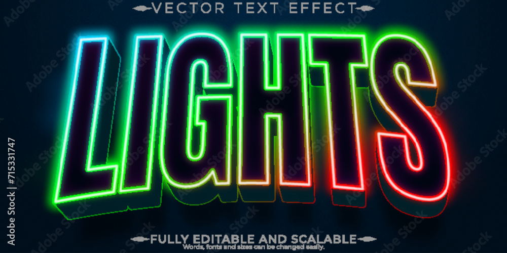 Lights sport editable text effect, rgb and neon text style