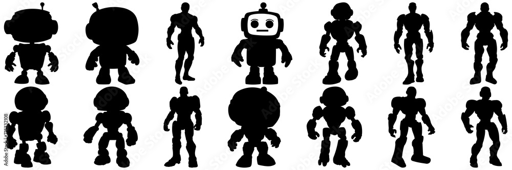 Robot silhouettes set, large pack of vector silhouette design, isolated white background Robot silhouettes set, large pack of vector silhouette design, isolated white background