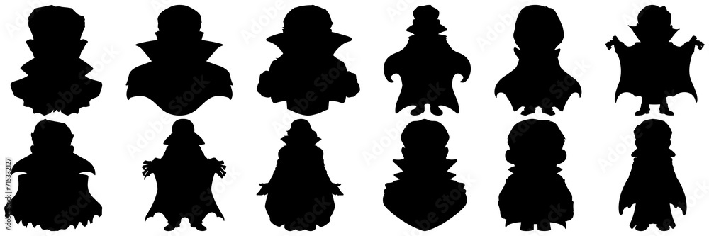 Vampire silhouettes set, large pack of vector silhouette design, isolated white background
