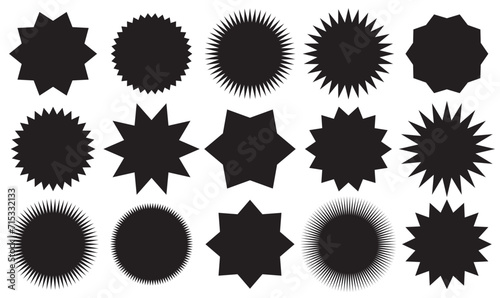 Set of vector starburst, sunburst badges. Black color. Set of vector starburst, sunburst badges. Simple flat style Vintage labels. 