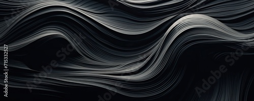 A black and white waves, abstract dark background
