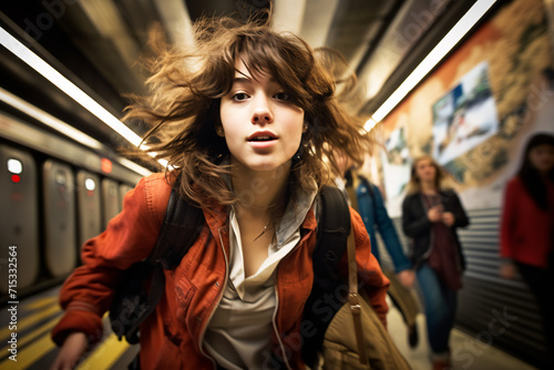 A woman in urban-chic attire navigating the city's metro system. © Cavan