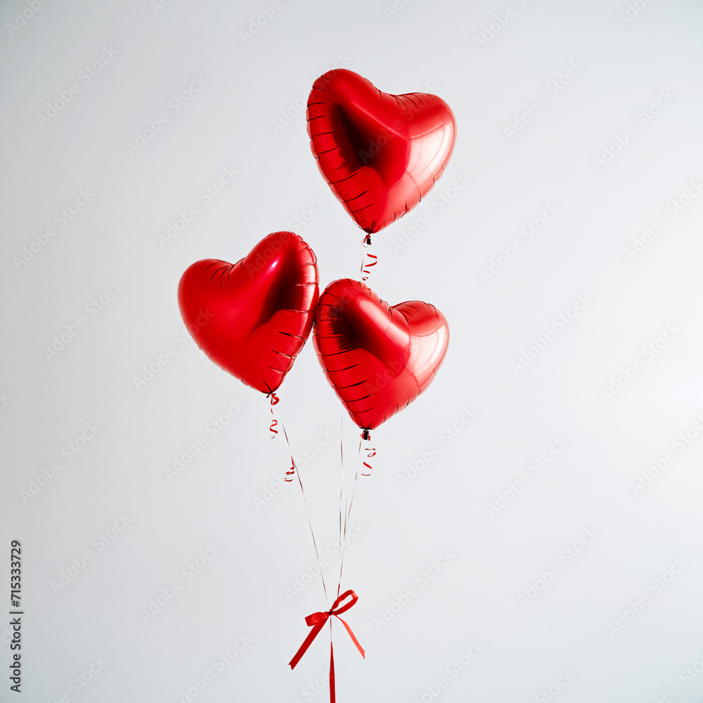 Three red heart-shaped balls on a white background