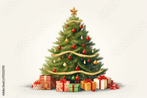 Festive Christmas tree on a white background