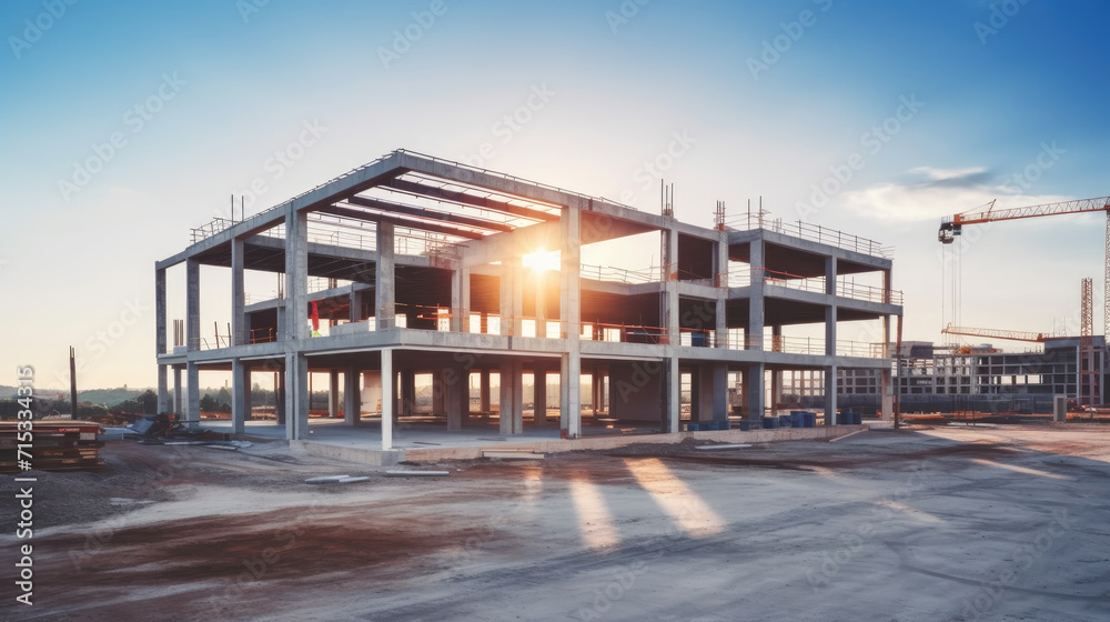 modern concrete and steel building construction site modern concrete and steel building construction site