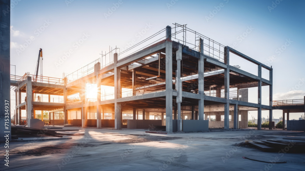 modern concrete and steel building construction site modern concrete and steel building construction site