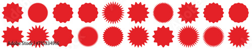 Red shopping labels collection. Sale or discount sticker. Special offer price tag. Supermarket promotional badge. Vector sunburst icon. 