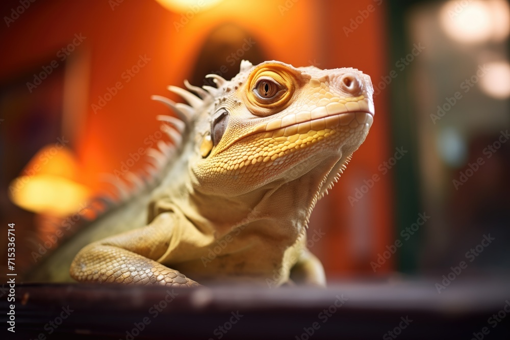 Fototapeta premium vivid iguana basking under a heat lamp