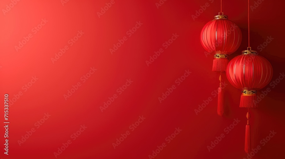 Elegant Minimalism Red Lanterns in Harmony with Chinese New Year Vibes on a Scarlet Background Elegant Minimalism Red Lanterns in Harmony with Chinese New Year Vibes on a Scarlet Background