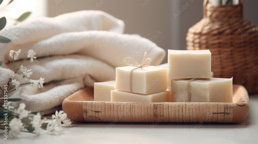 Natural handmade soap. Organic soap bars with plants extracts. - obrazy, fototapety, plakaty 