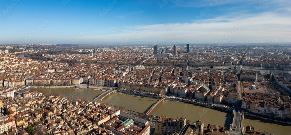 Aerial view at Lyon on a sunny day