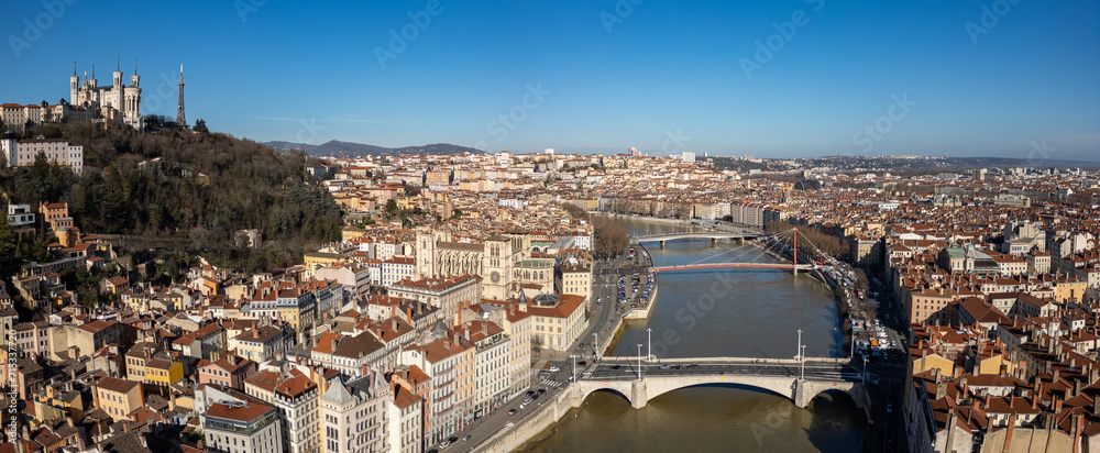 Aerial view at Lyon on a sunny day