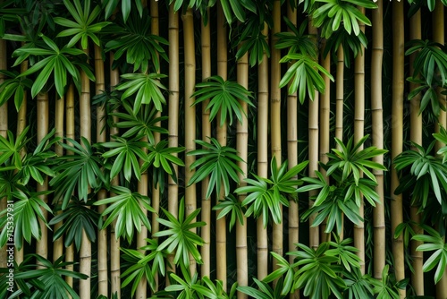 dense arrangement of bamboo stalks and green leaves