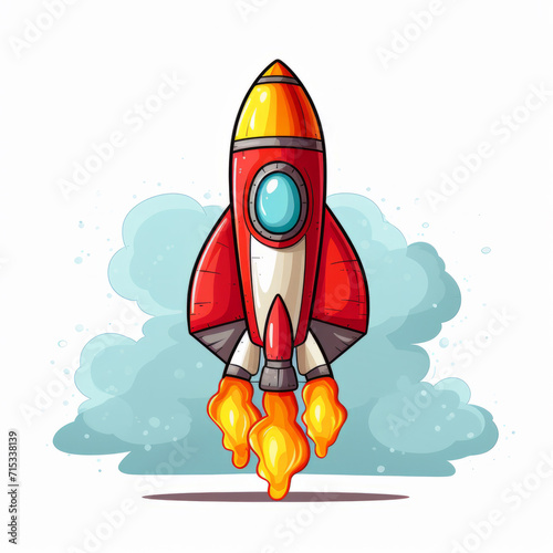 Spaceship launch, adventure and travel on space mission in research, exploration or discovery. Science, innovation or technology in business startup, finance development and success.