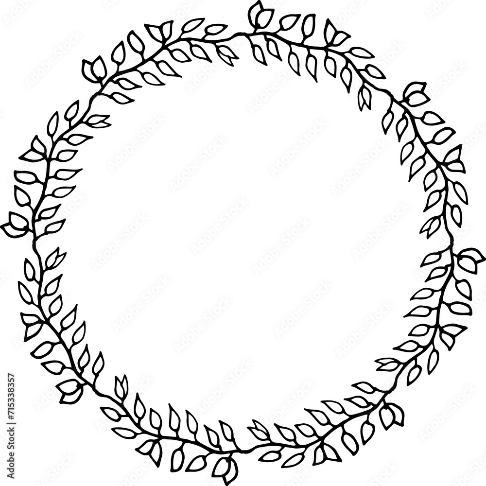 Hand Drawn Wreath Circle Floral Line Art