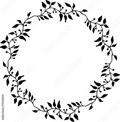 Hand Drawn Wreath Circle Floral Line Art