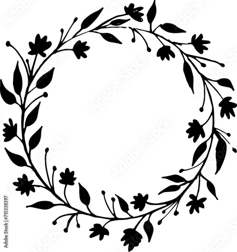 Hand Drawn Wreath Circle Floral Line Art © San