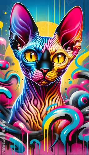 Black Cat Graffiti, Street art style. Wall art, Poster for home decor