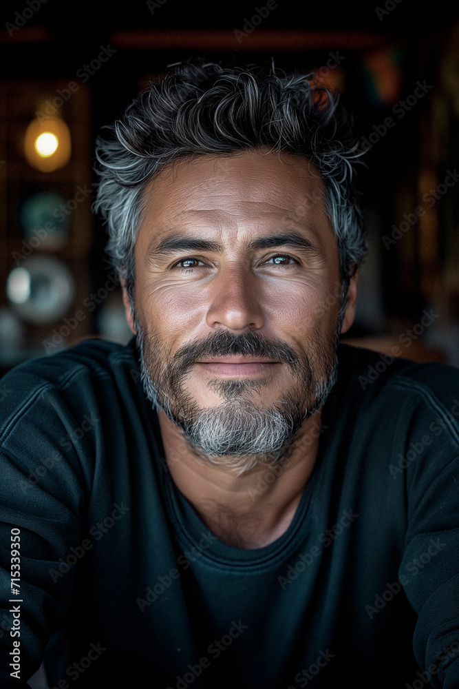 Closeup portrait of a middle aged Latin American adult gentleman smiling Closeup portrait of a middle aged Latin American adult gentleman smiling