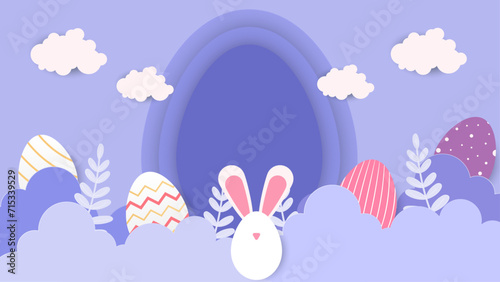 Colorful colourful vector gradient happy easter day background with egg and flower. Vector paper style easter background. Vector paper style easter background