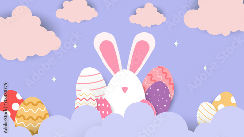 Colorful colourful vector happy easter day in paper style with egg and flower. Vector paper style easter background. Vector paper style easter background