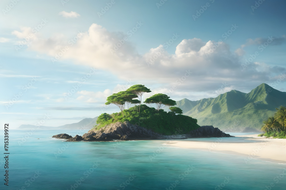 A landscape of a beautiful island in the ocean