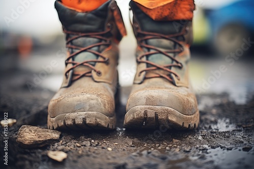 closeup of miners boots in the mud photo