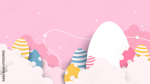 Colorful colourful cute vector gradient happy easter day egg background. Vector paper style easter background photo