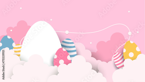 Colorful colourful vector happy easter day in paper style with egg and flower. Vector paper style easter background