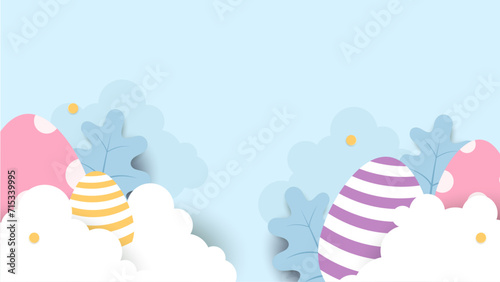Colorful colourful vector happy easter day in paper style with egg and flower. Vector paper style easter background